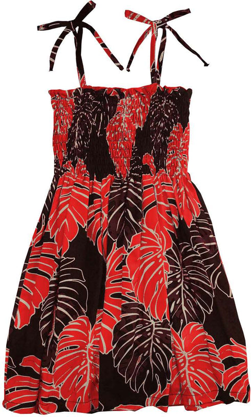 Bold Monstera Leaf Girl's Hawaiian Smocked Dress